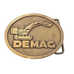 Vtg Belt Buckle Demag Cranes Hit Line Solid Brass 1980s USA Made